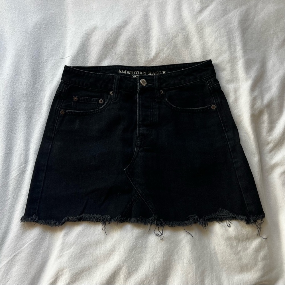 American Eagle Black Distressed Denim Skirt